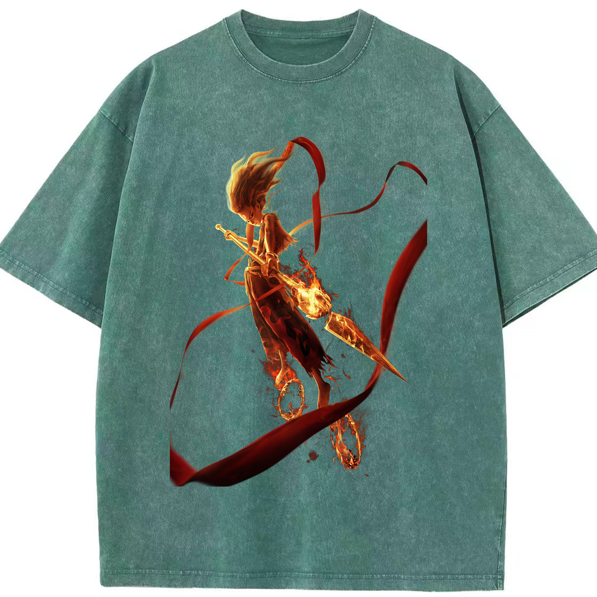 （画像用） Ne Zha 2 ナタ 魔童の大暴れ 綿100% ヴィンテージ風 半袖Tシャツ（フロントプリント）